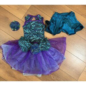Weissman Girls Purple/Teal Sequined Bodysuit, Tutu and Skirt Set Size IC